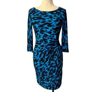 Tahari Levine Dress 4 Cobalt Blue 3/4 Long Sleeve Stretch Career Church
